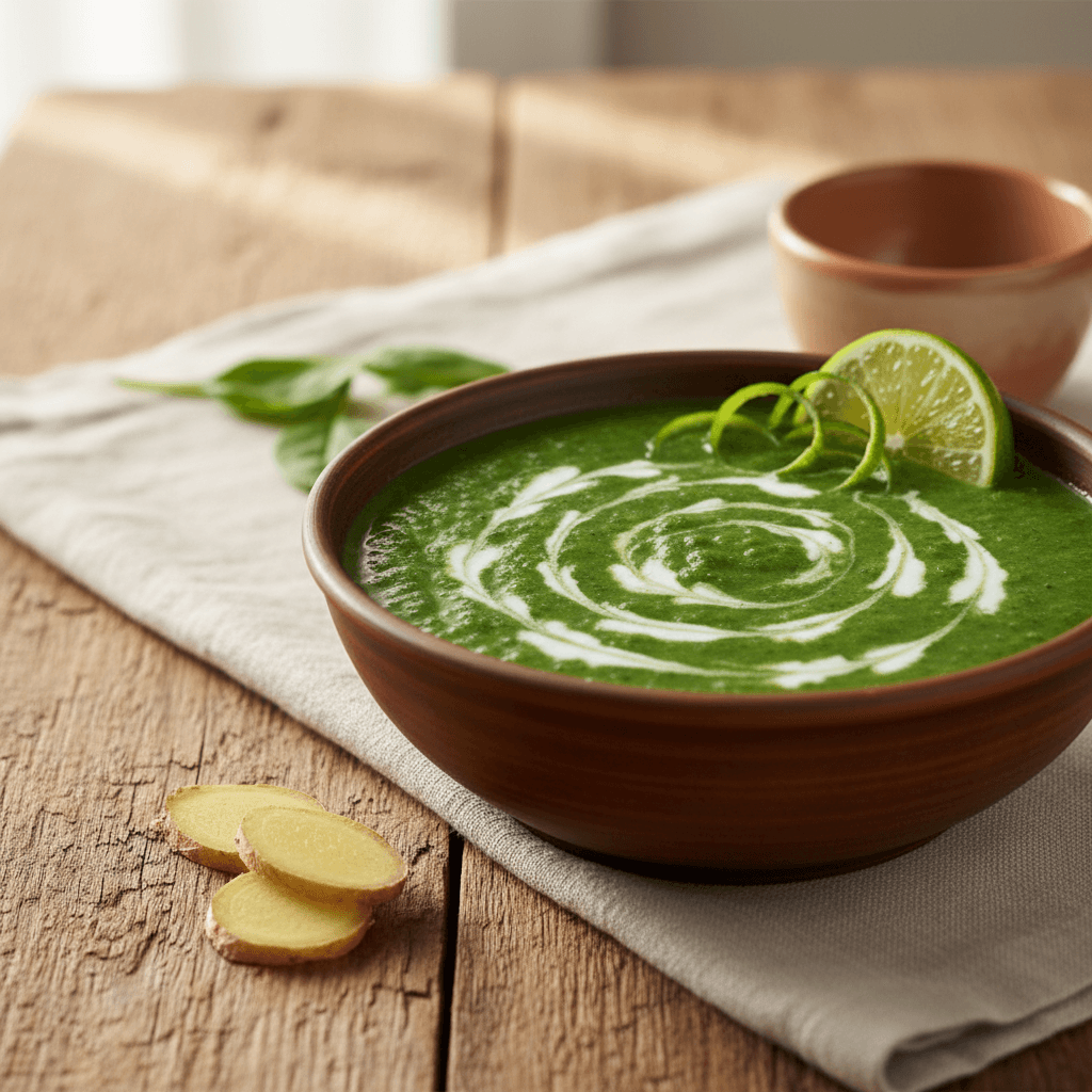 Soupe Detox Épinards Gingembre et Citron Vert